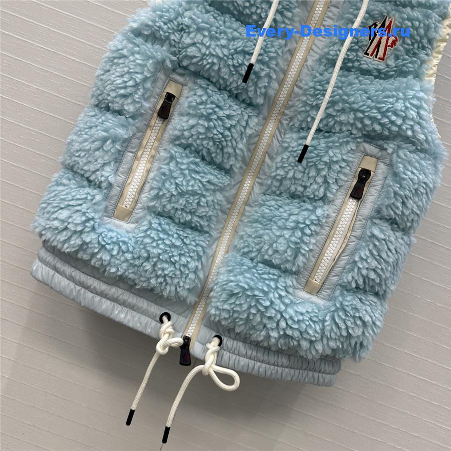 Moncler Grenoble Blue Teddy Fleece Hooded Down Vest