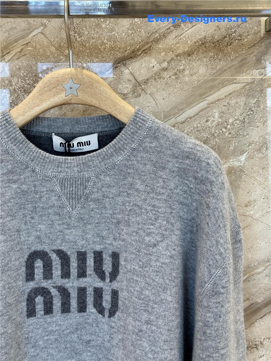 Miu Miu Grey Cashmere Logo Sweater