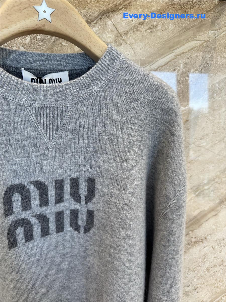 Miu Miu Grey Cashmere Logo Sweater