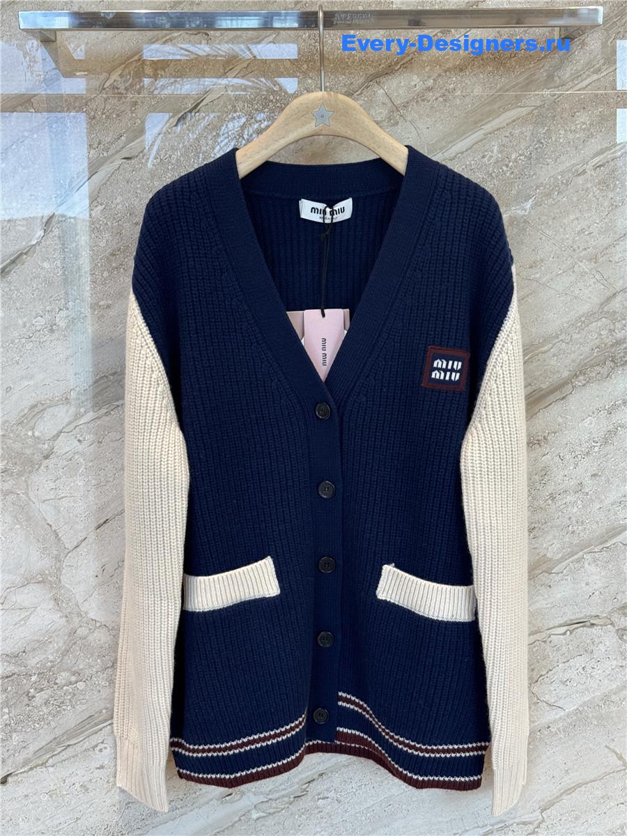 Miu Miu Ribbed-knit Cardigan In Multicoloured