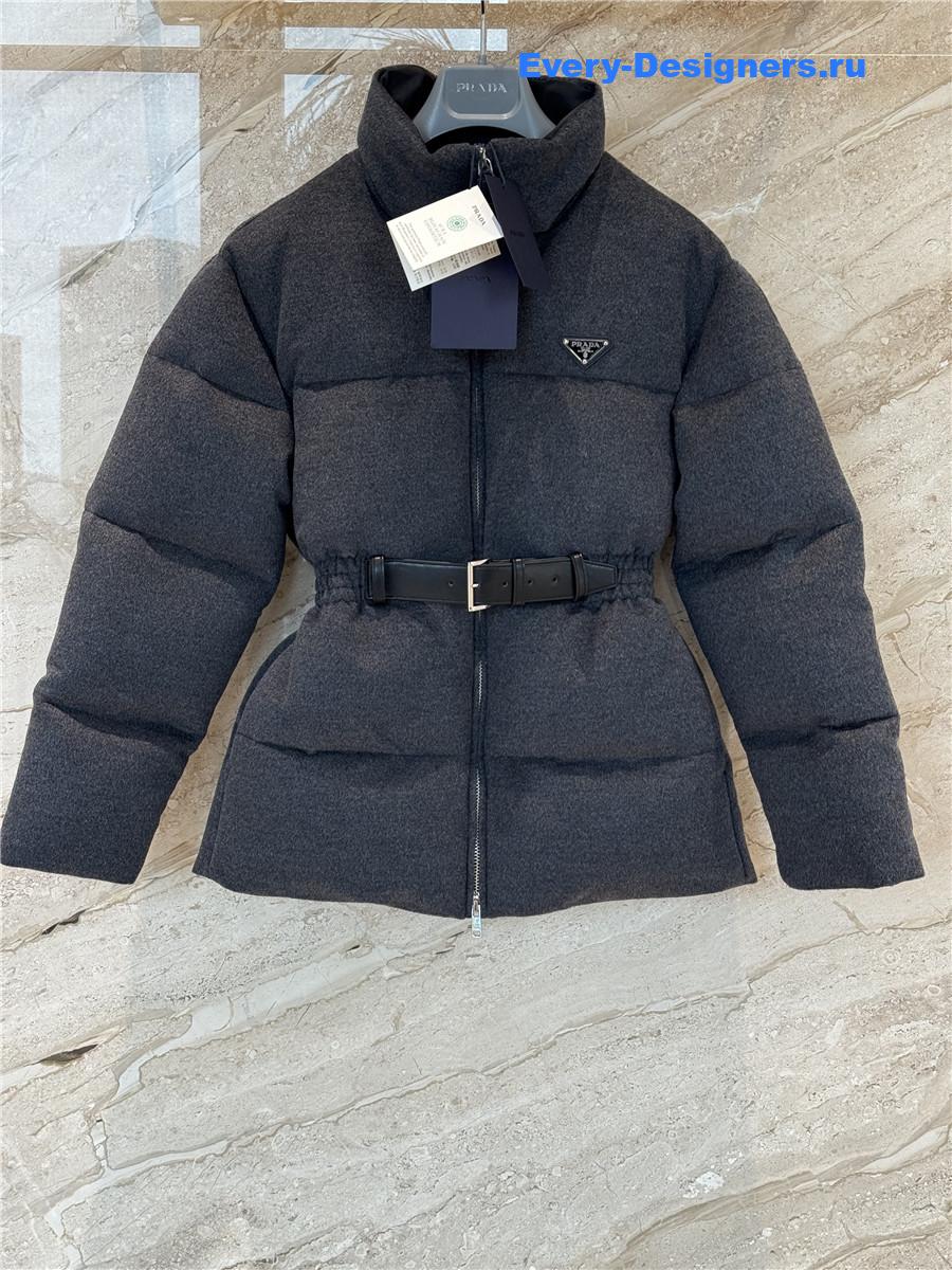 Pra*a belted logo-plaque down jacket