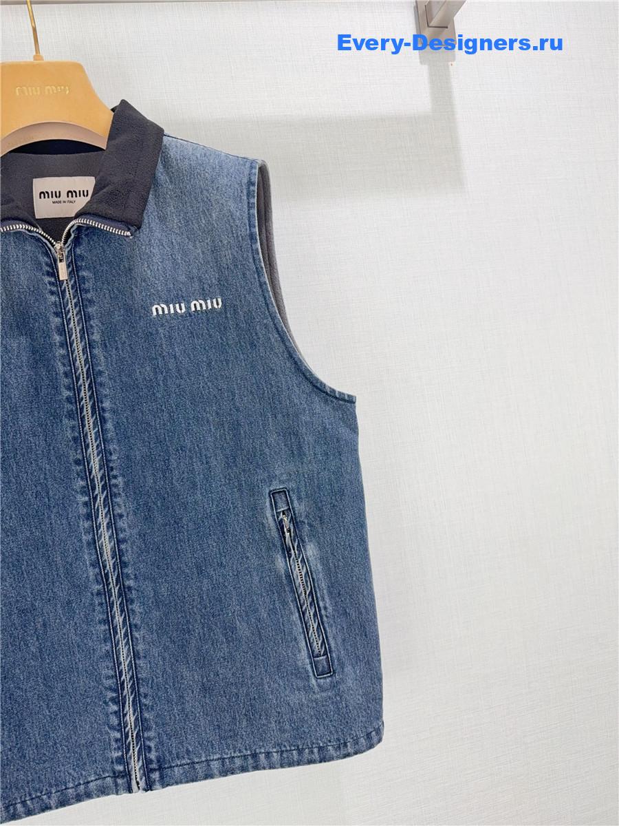 Miu Miu Navy Cashmere Denim Blouson Vest