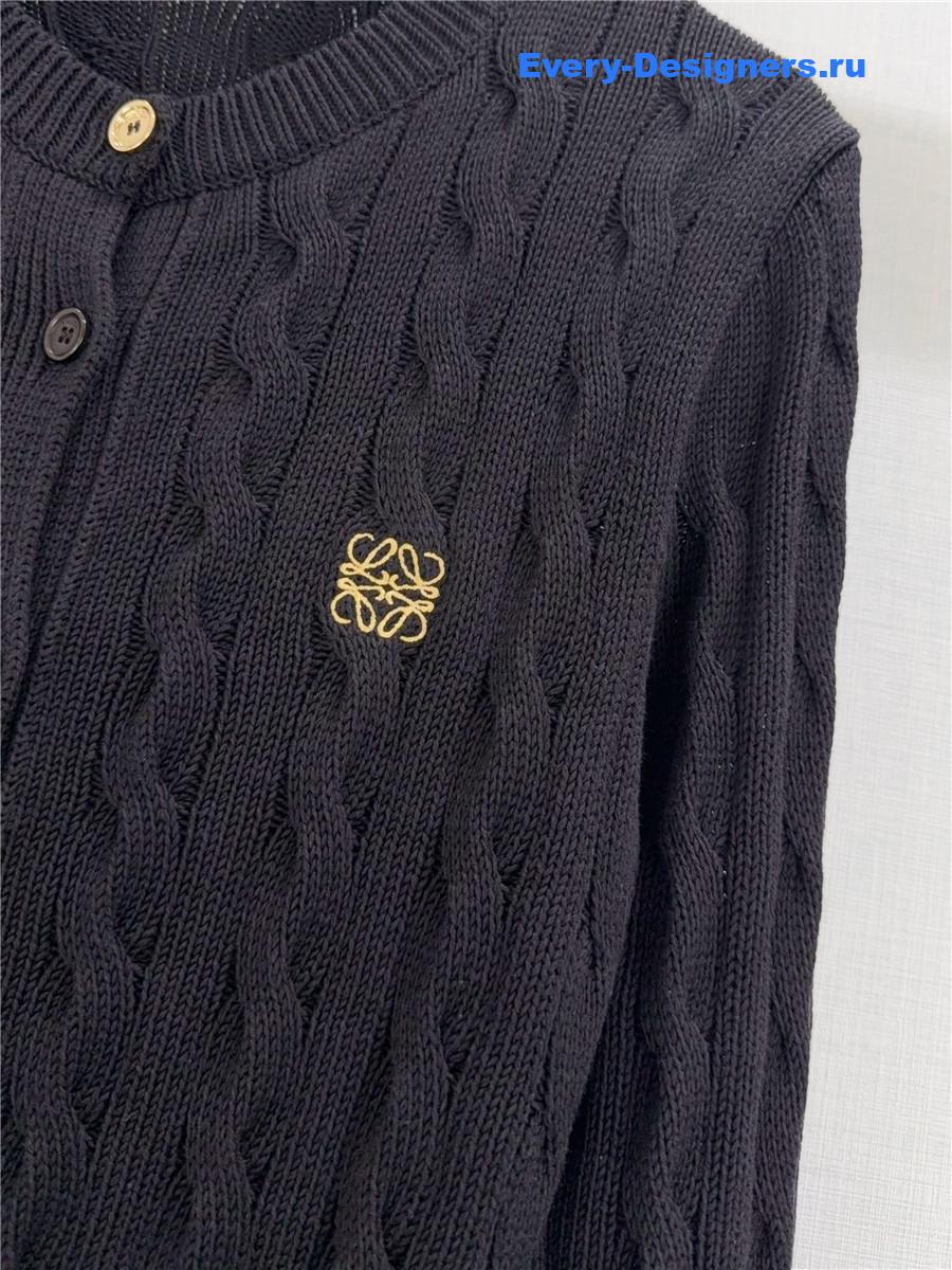 L0ew* black cable-knit logo-embroidered cardigan