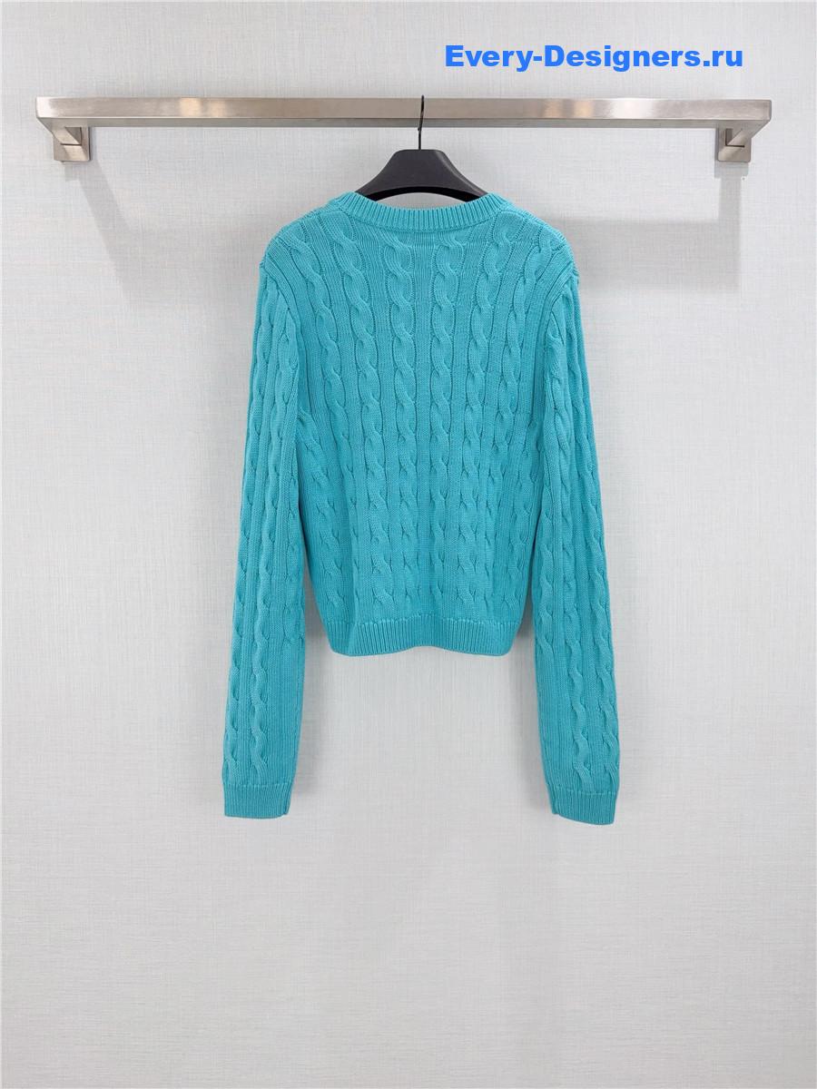 L0ew* blue cable-knit logo-embroidered cardigan