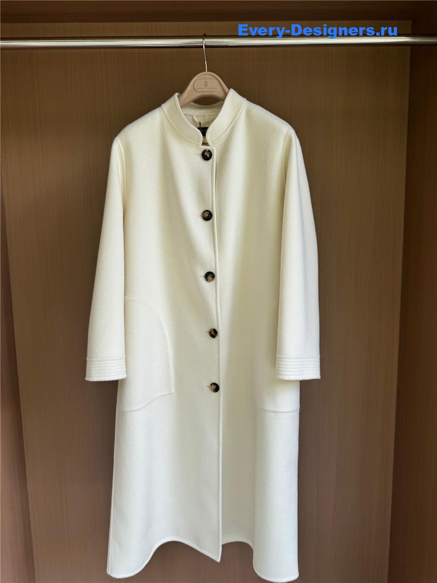 Max Mara V-neck Pocket Cashmere Beige Long Coat