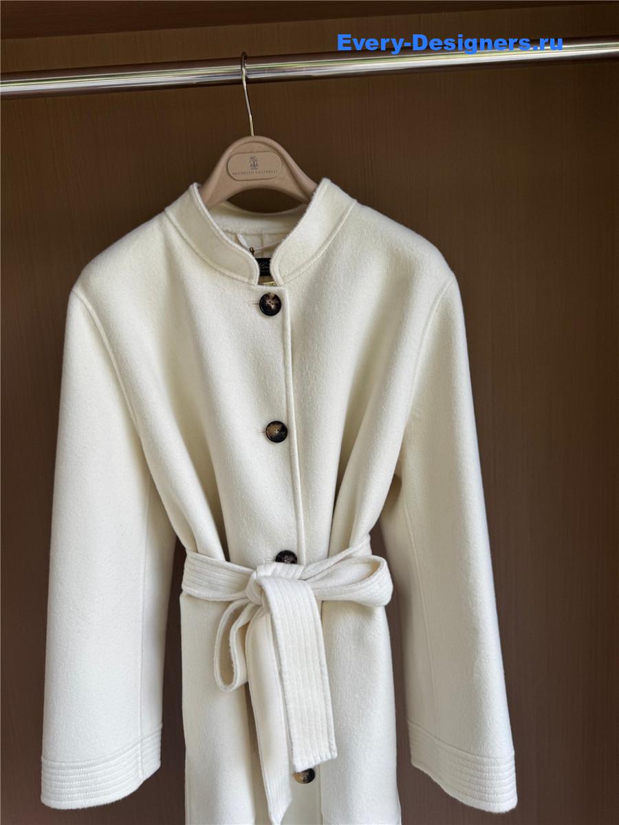 Max Mara V-neck Pocket Cashmere Beige Long Coat
