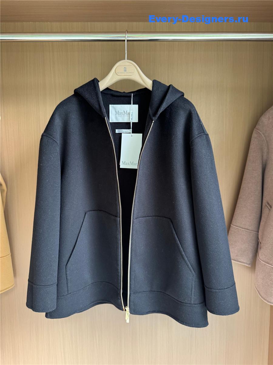 Max Mara Black Hooded Cashmere Coat
