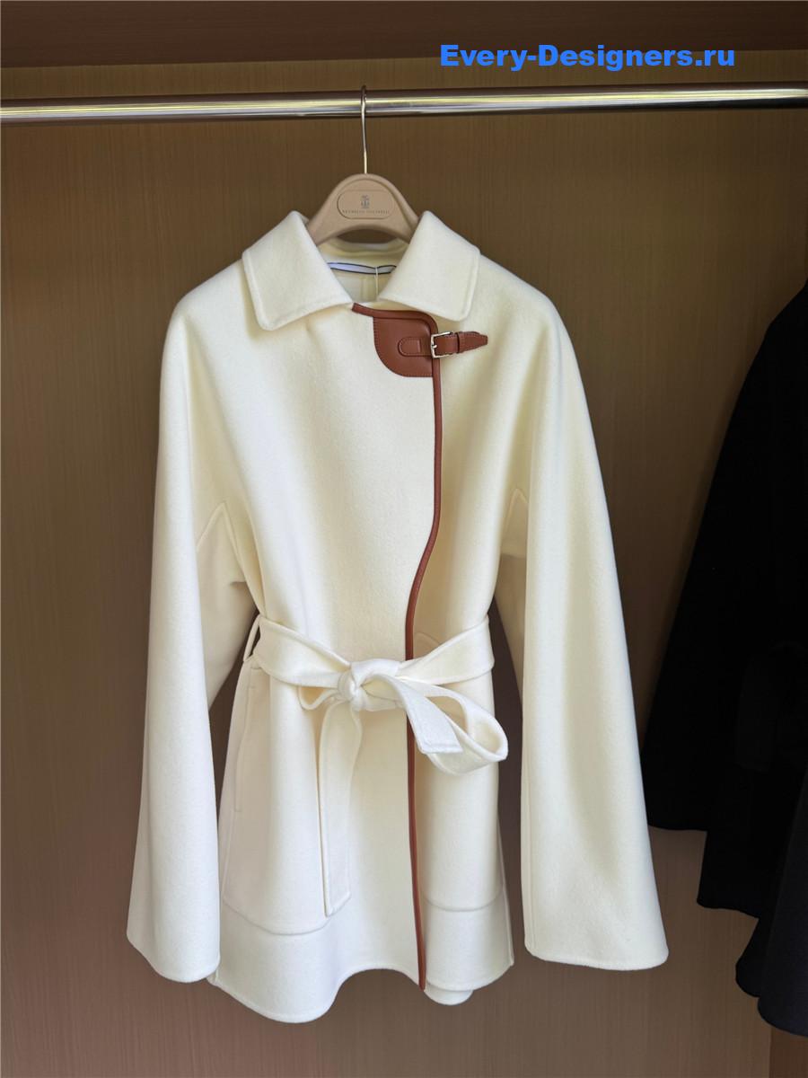 H**me5 leather buttons beige cashmere coat