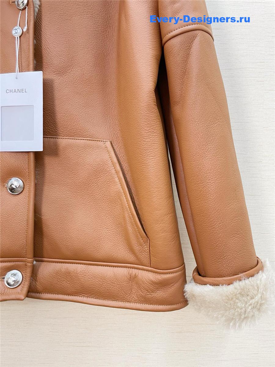 Ch**el brown shearling cropped coat