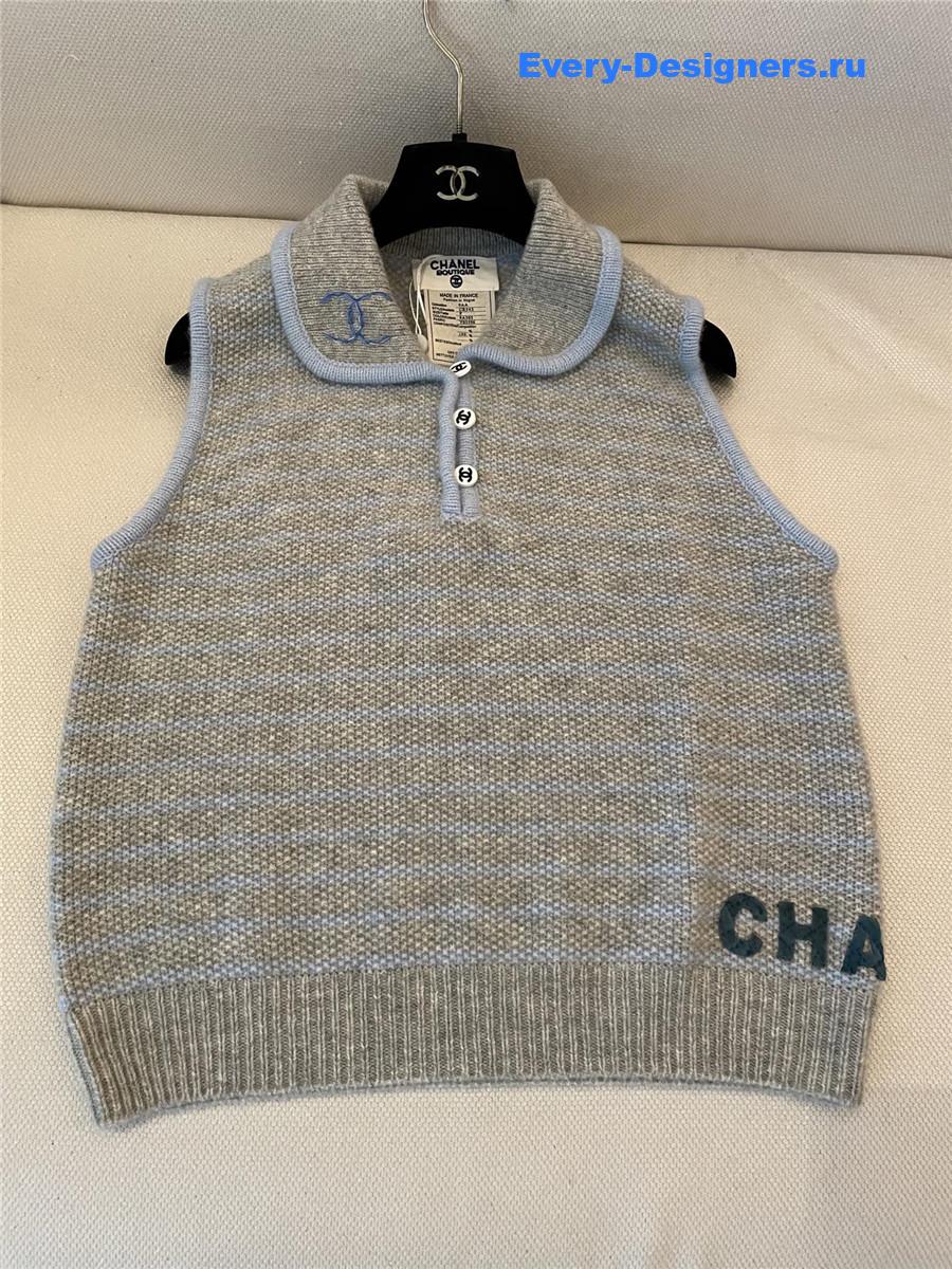 Ch**el cc grey striped sleeveless tank top