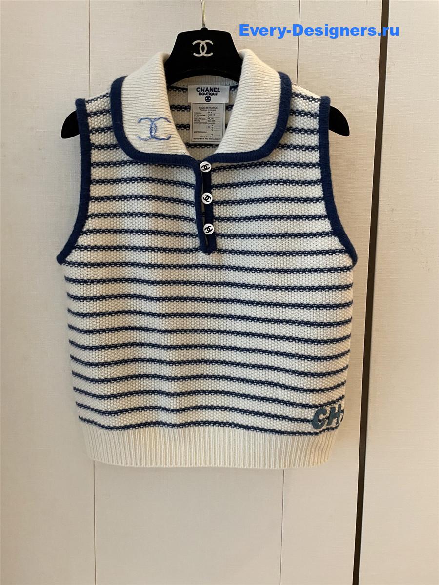 Ch**el cc lapel striped sleeveless vest