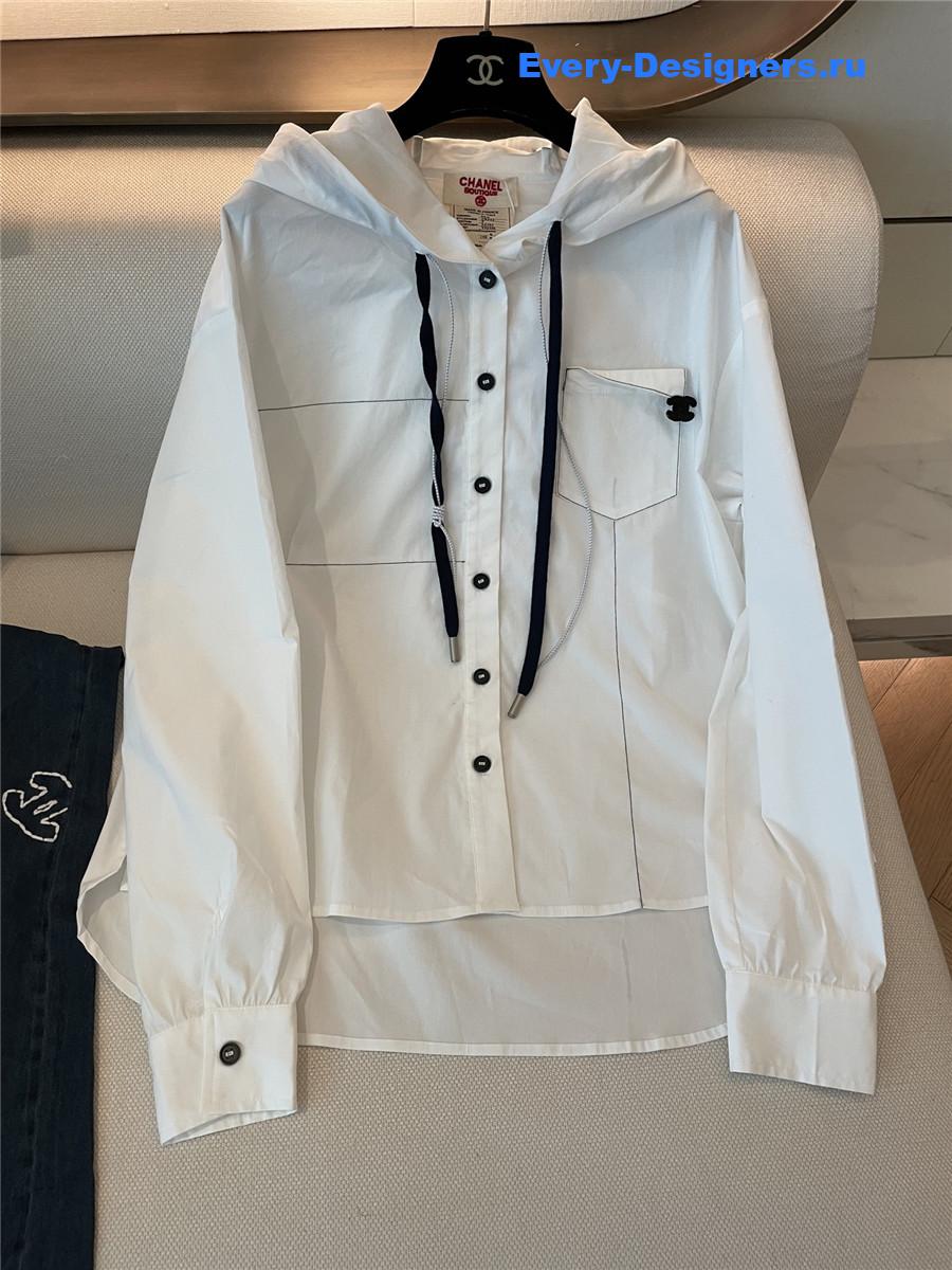 Ch**el white hooded drawstring shirt