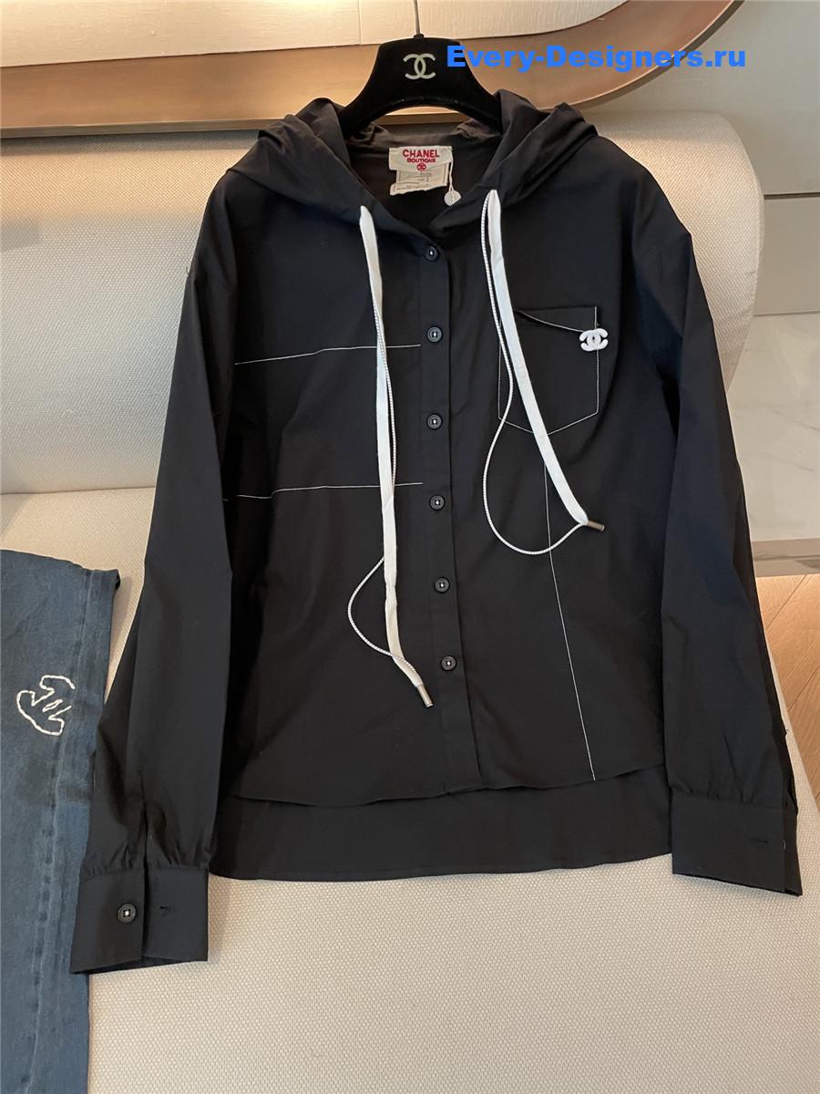 Ch**el black hooded drawstring shirt
