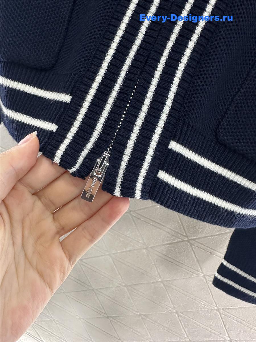 Miu Miu navy V-neck striped knitted cardigan