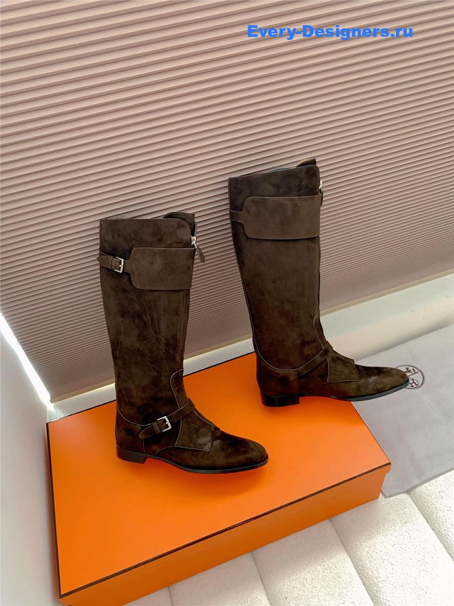 H**me5 dark brown suede front zip riding boot