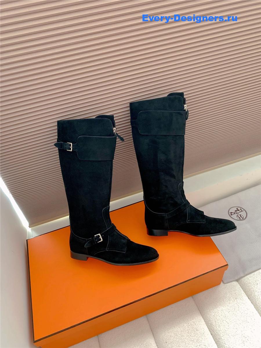 H**me5 black suede front zip riding boot