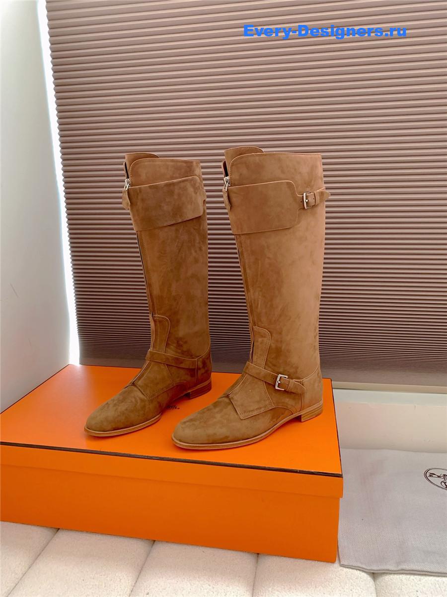 H**me5 brown suede front zip riding boot