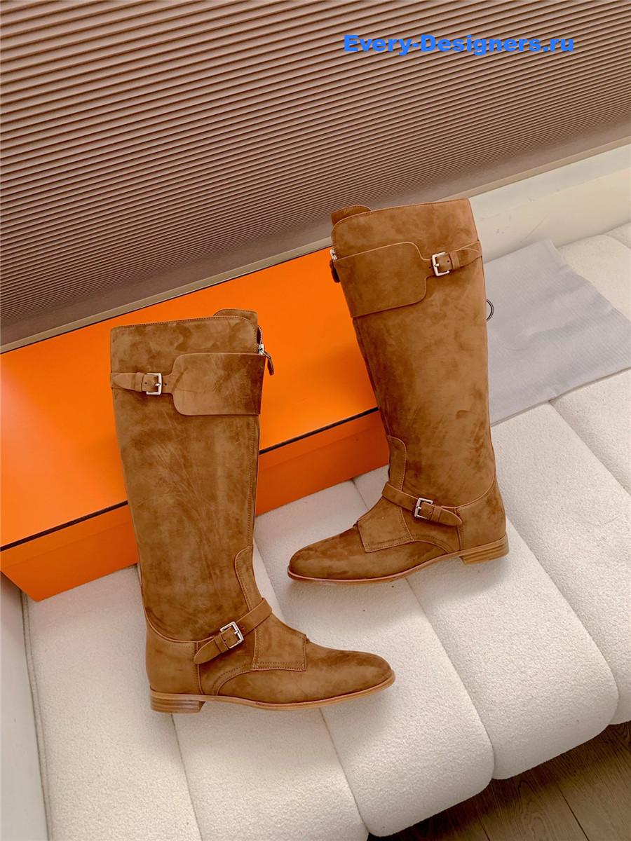 H**me5 brown suede front zip riding boot