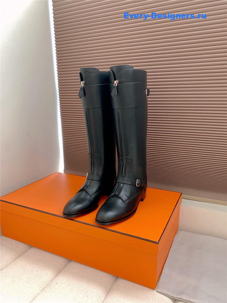 H**me5 black leather front zip riding boot