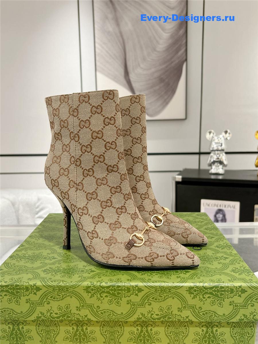 Gvc*1 brown gg canvas horsebit ankle booties