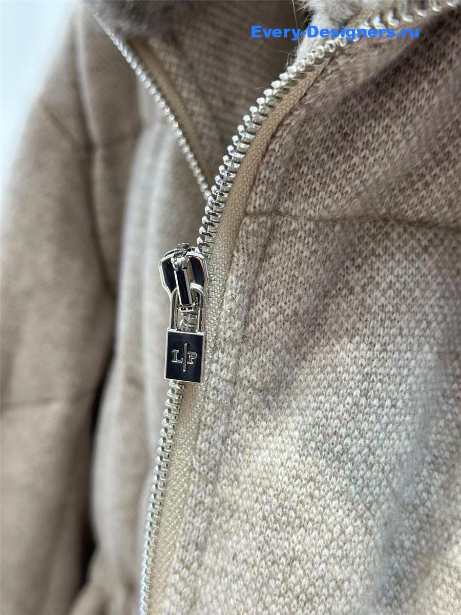 L0r0 P1ana beige mink cashmere crew neck hooded jacket