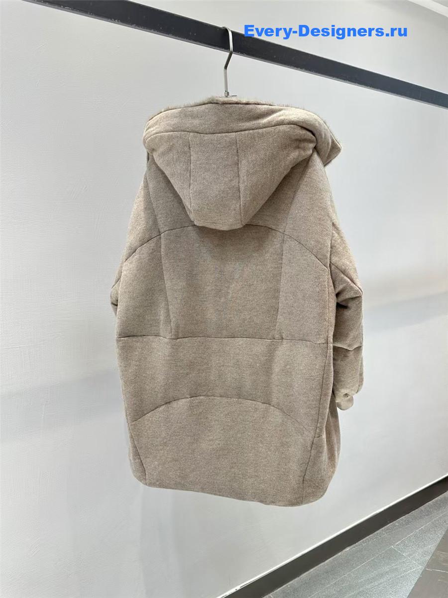 L0r0 P1ana beige mink cashmere crew neck hooded jacket