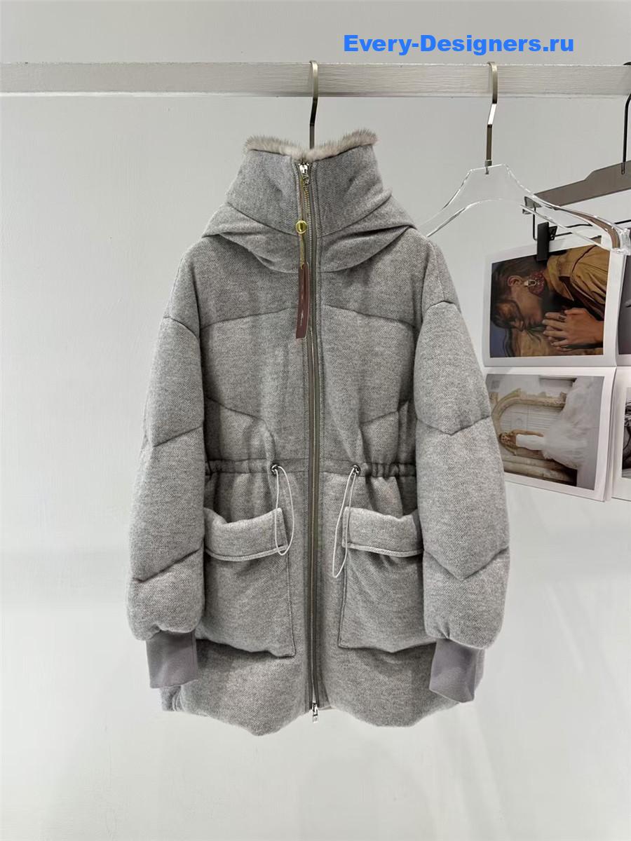 L0r0 P1ana gray mink cashmere crew neck hooded jacket
