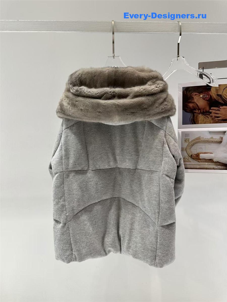 L0r0 P1ana gray mink cashmere crew neck hooded jacket