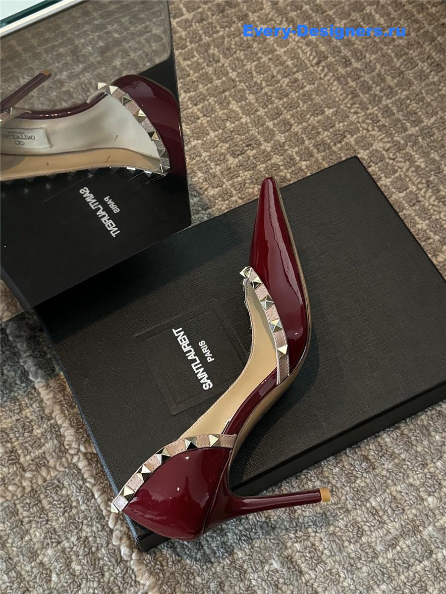 Va1e*ntin0 garavani rockstud pumps in burgundy patent leather