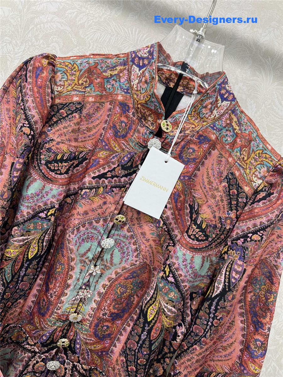Zimm Printed linen and silk-blend organza midi dress