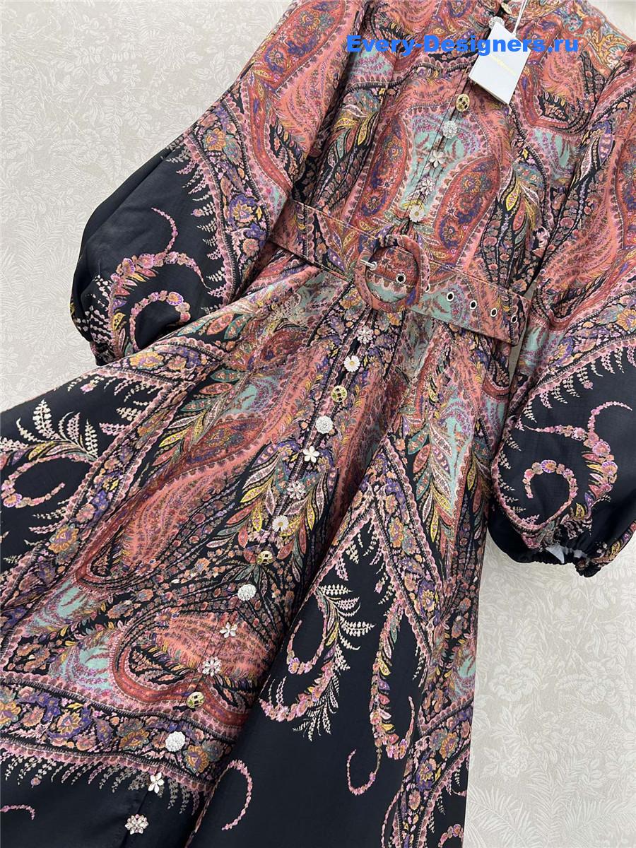 Zimm Printed linen and silk-blend organza midi dress