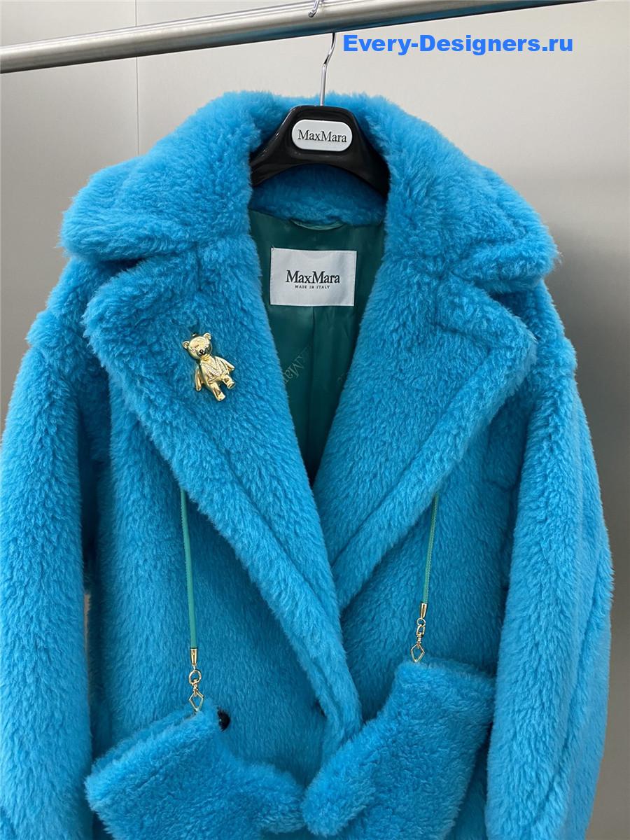 Max Mara Blue Alpaca Faux Fur Coat