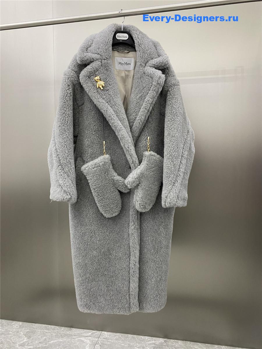 Max Mara Grey Alpaca Faux Fur Coat