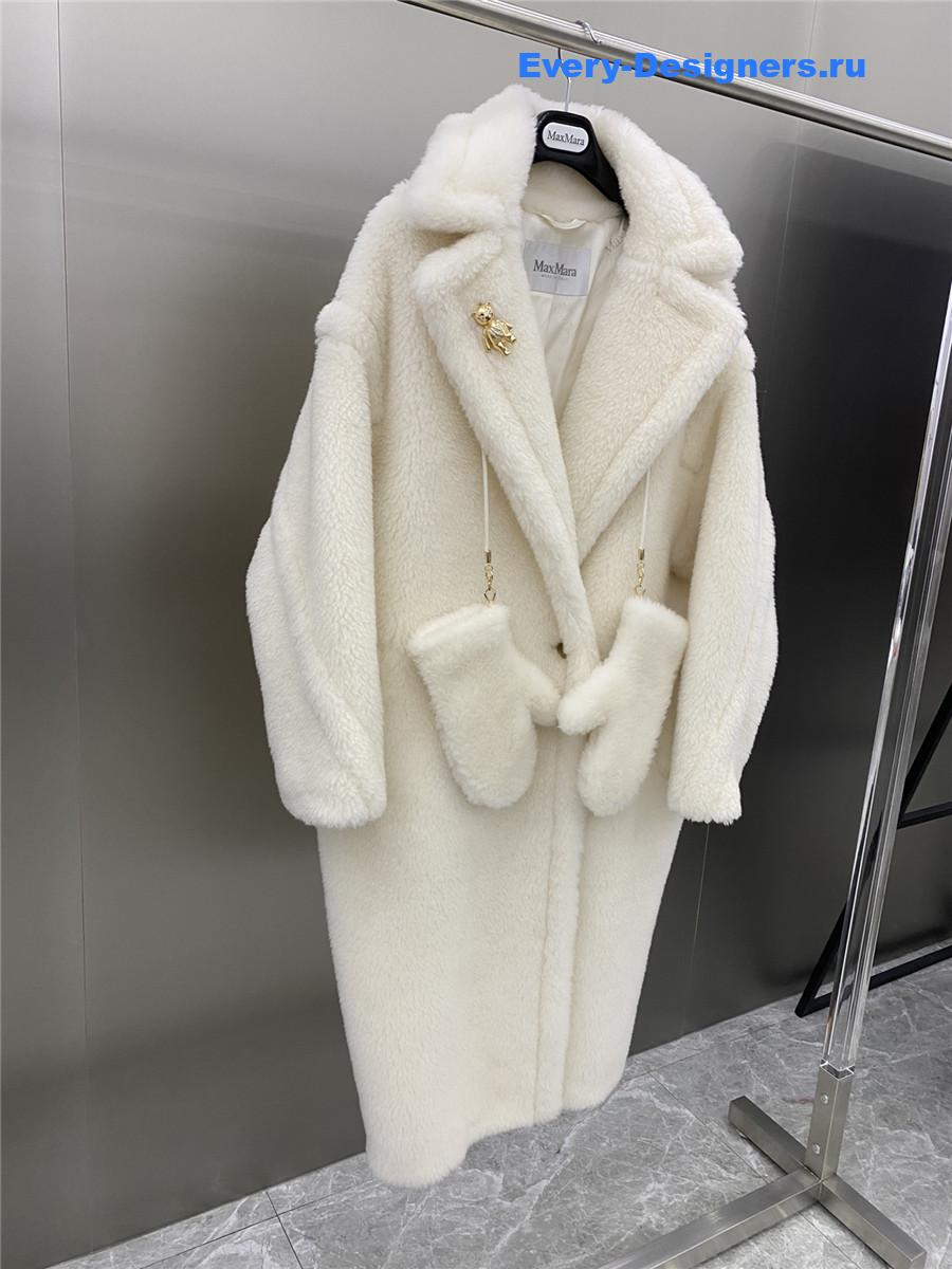 Max Mara White Alpaca Faux Fur Coat