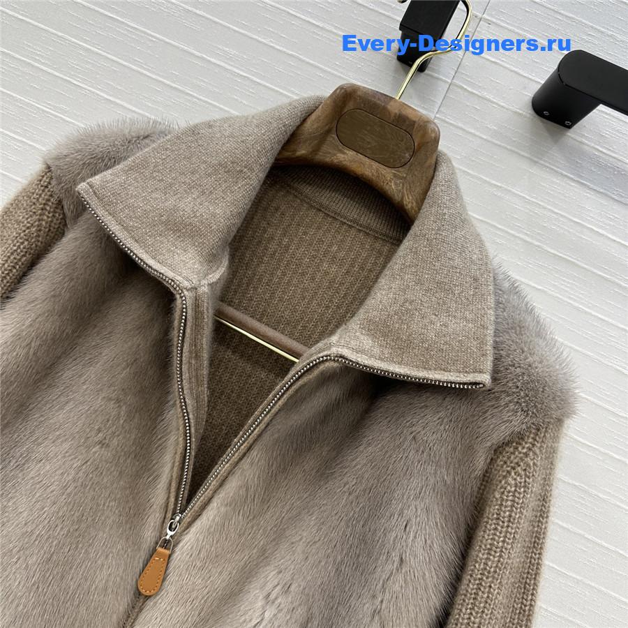 L0r0 P1ana brown cashmere knit mink fur coat