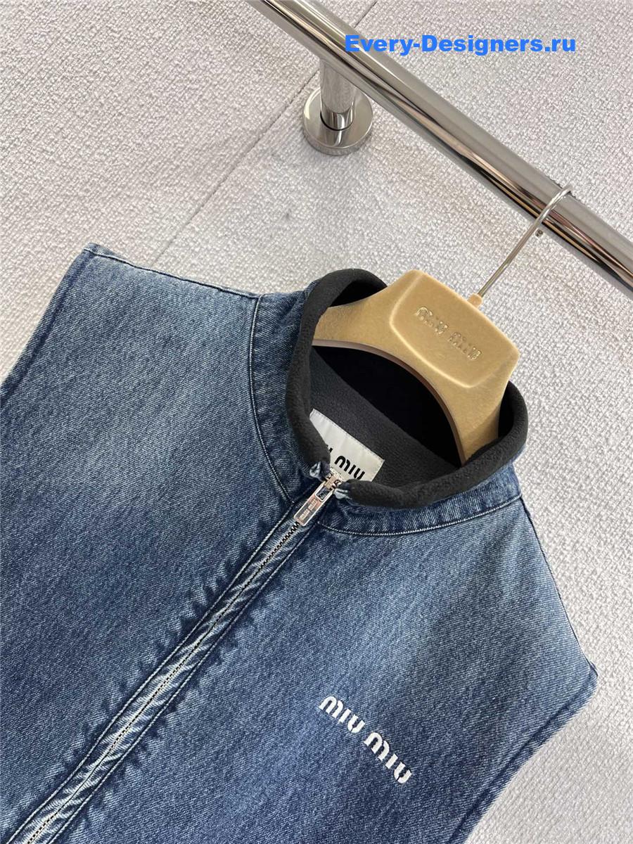 Miu Miu logo-embroidered Blue Denim Gilet