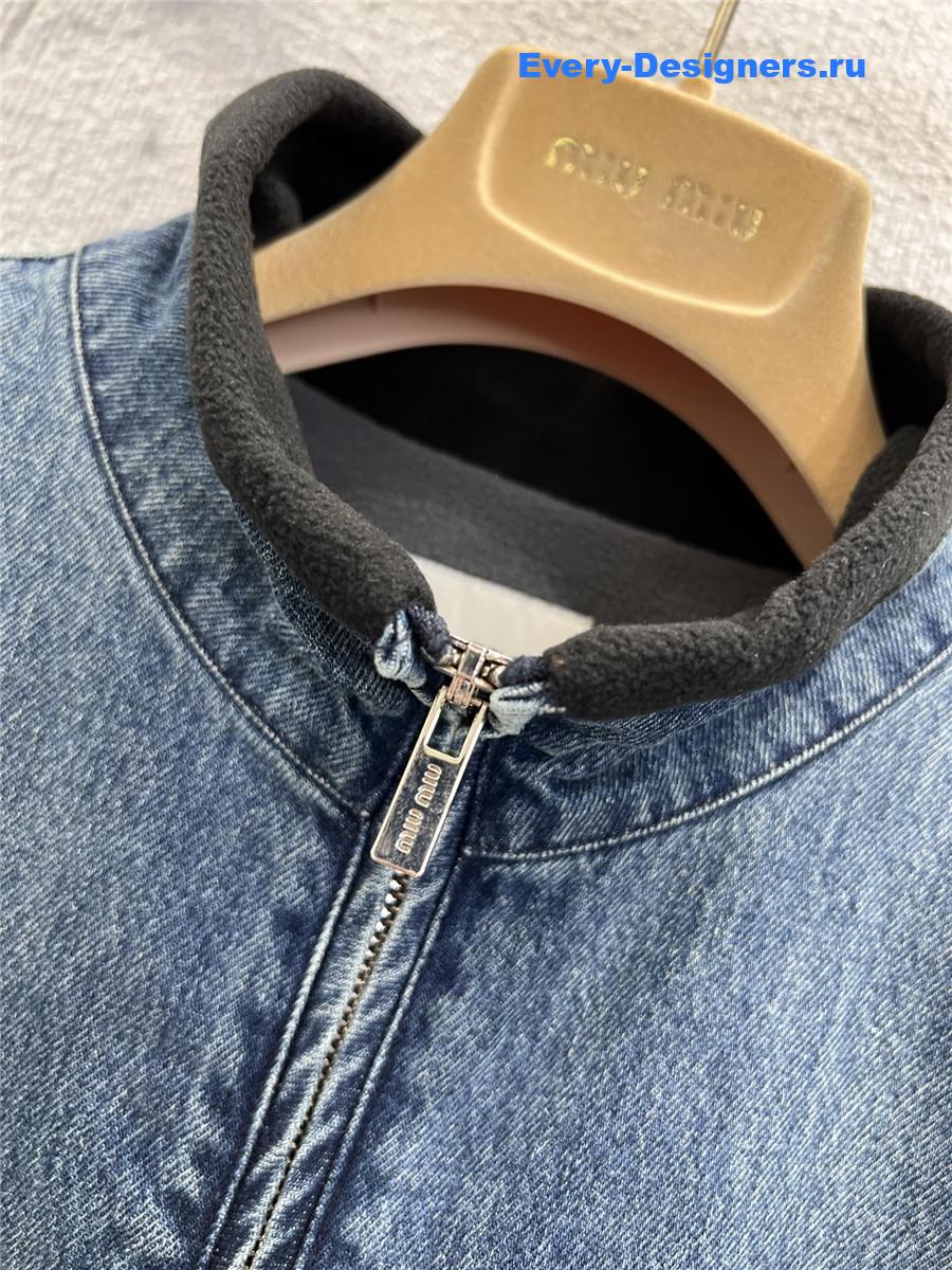 Miu Miu logo-embroidered Blue Denim Gilet