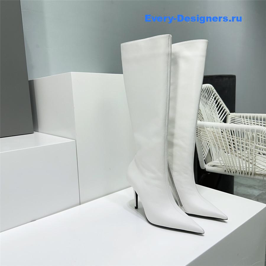 Ba1en*iaga white zipper pointed toe long boots