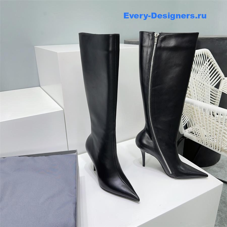 Ba1en*iaga black zipper pointed toe long boots