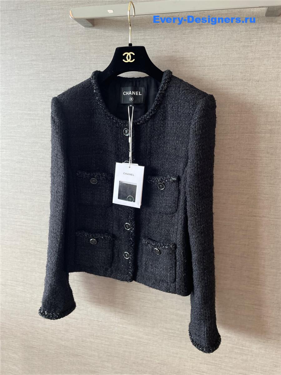 Ch**el black fantasy tweed wool jacket