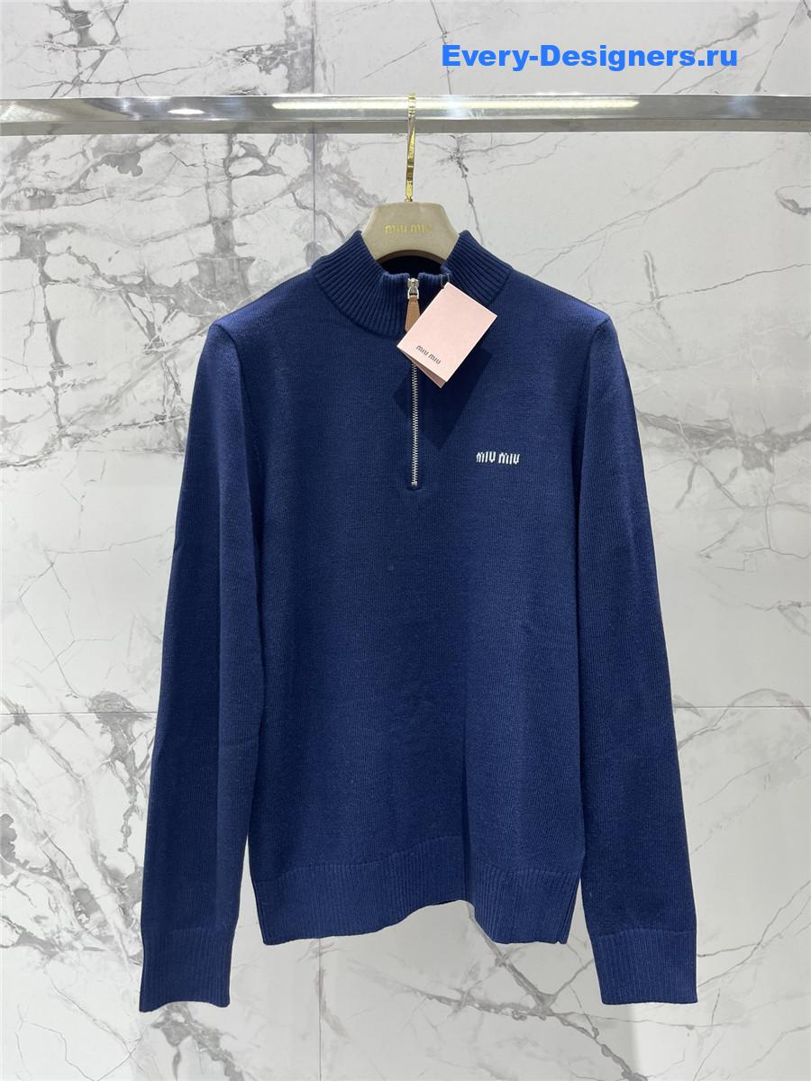 Miu Miu Navy Zip-Up Sweater
