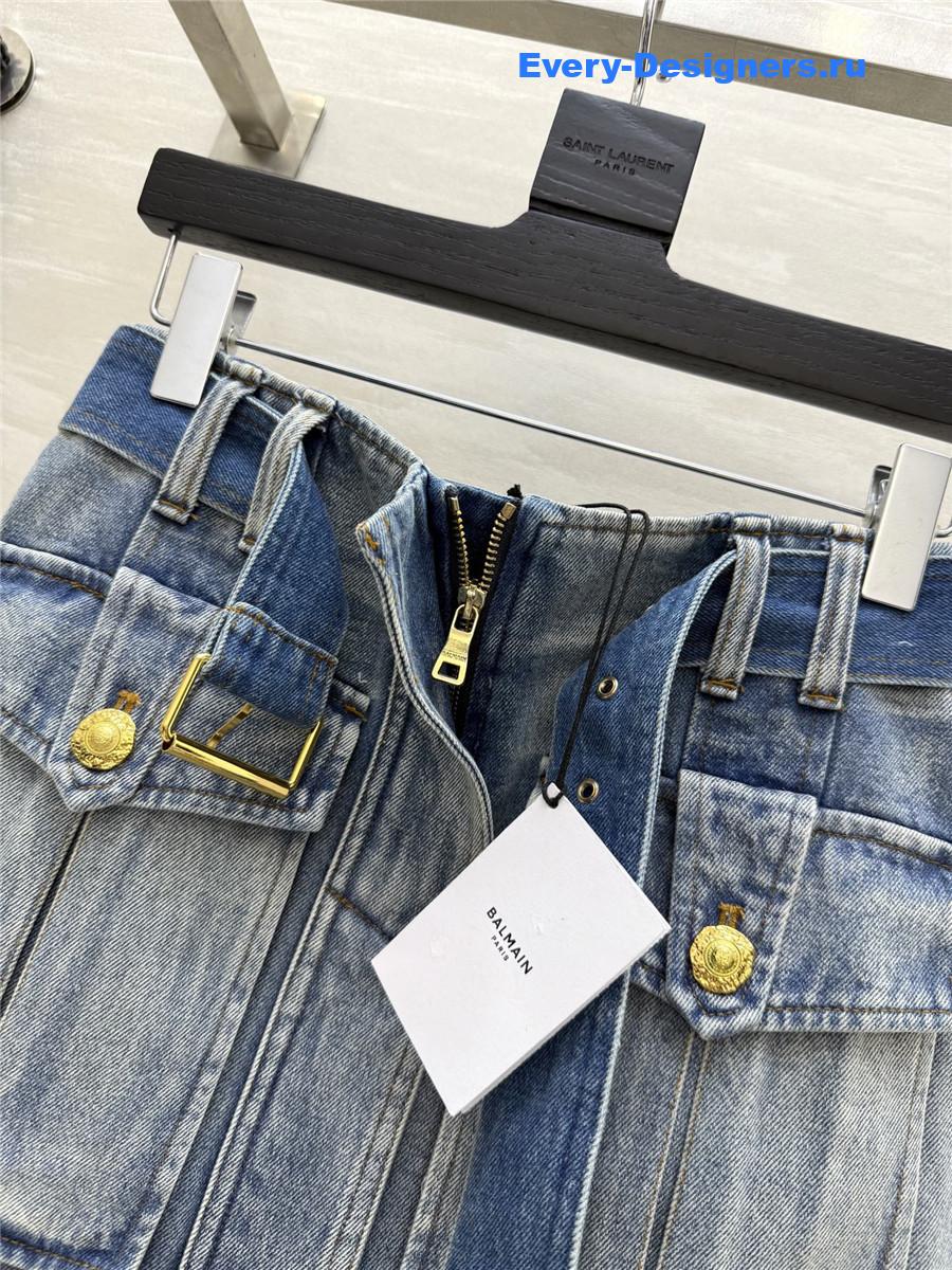 Balmain Blue Denim Skirt With Pockets