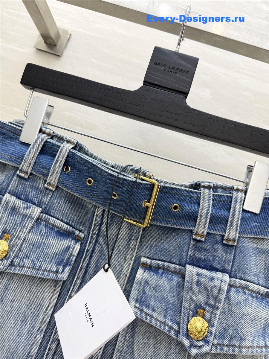Balmain Blue Denim Skirt With Pockets