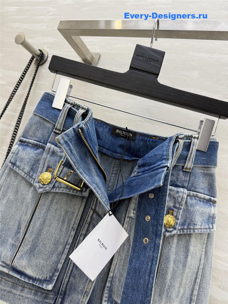 Balmain Blue Denim Skirt With Pockets