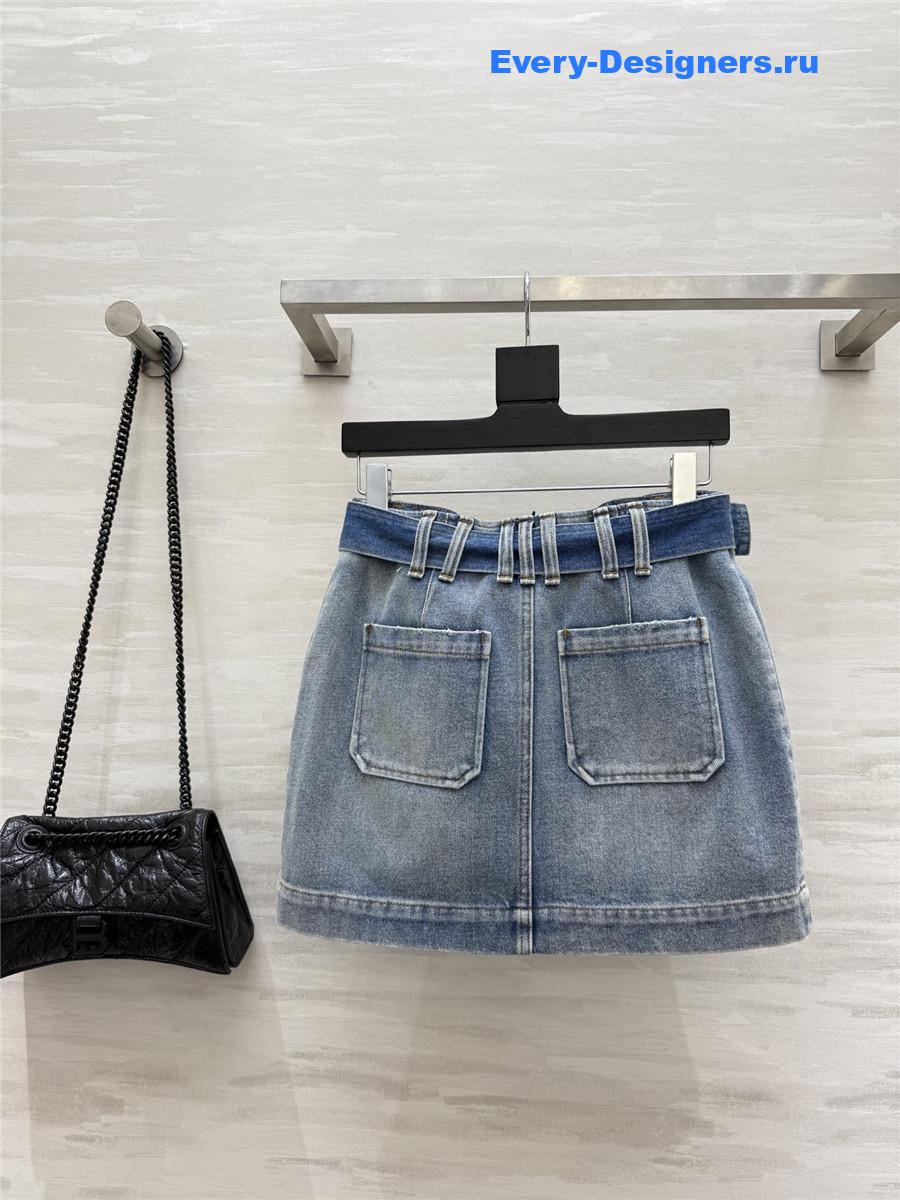 Balmain Blue Denim Skirt With Pockets