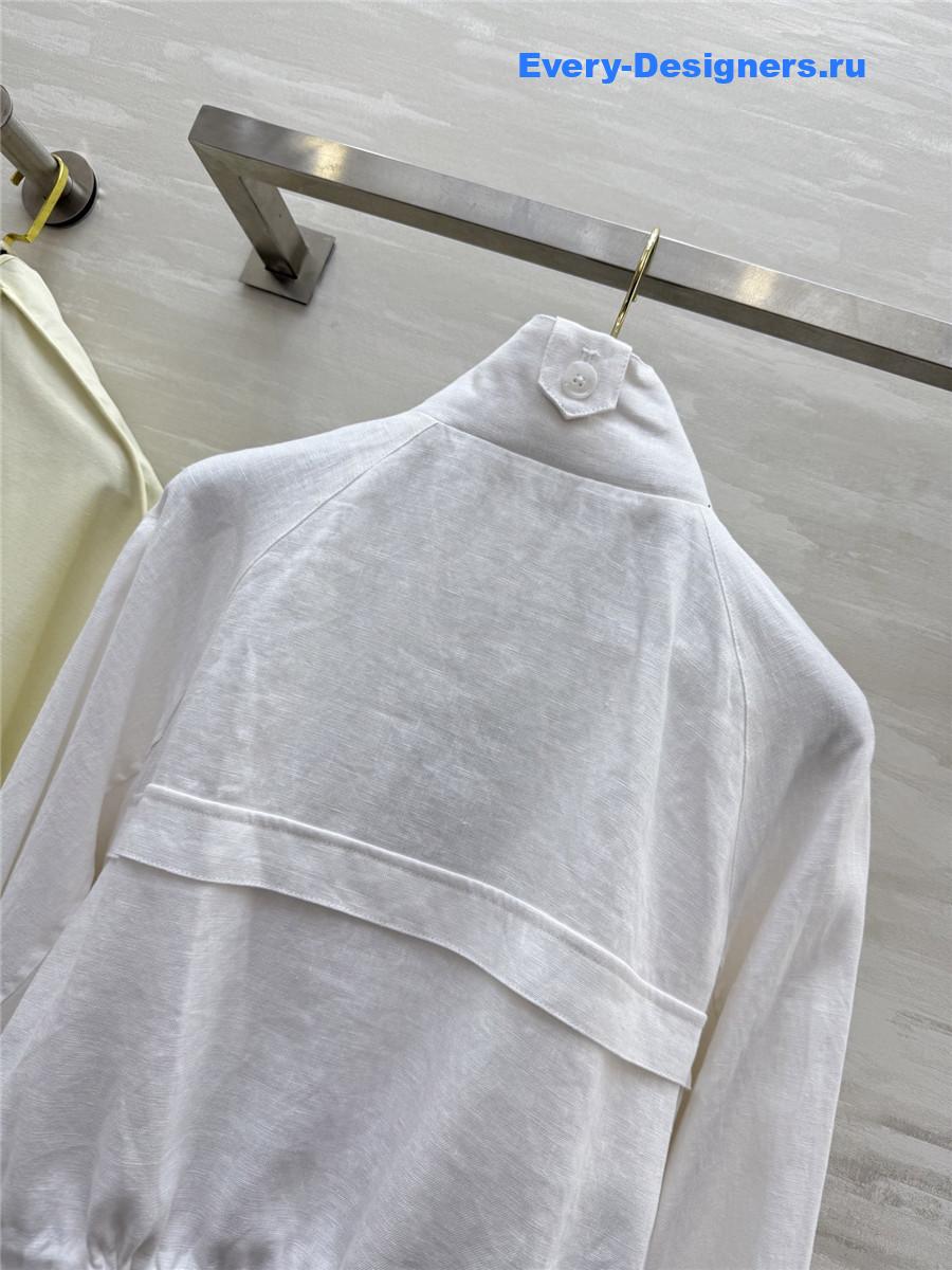 L0r0 P1ana white linen stand collar coat