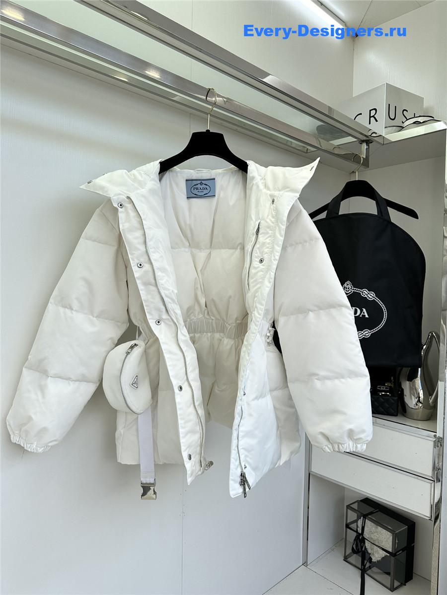 Pra*a white hooded belt bag down jacket