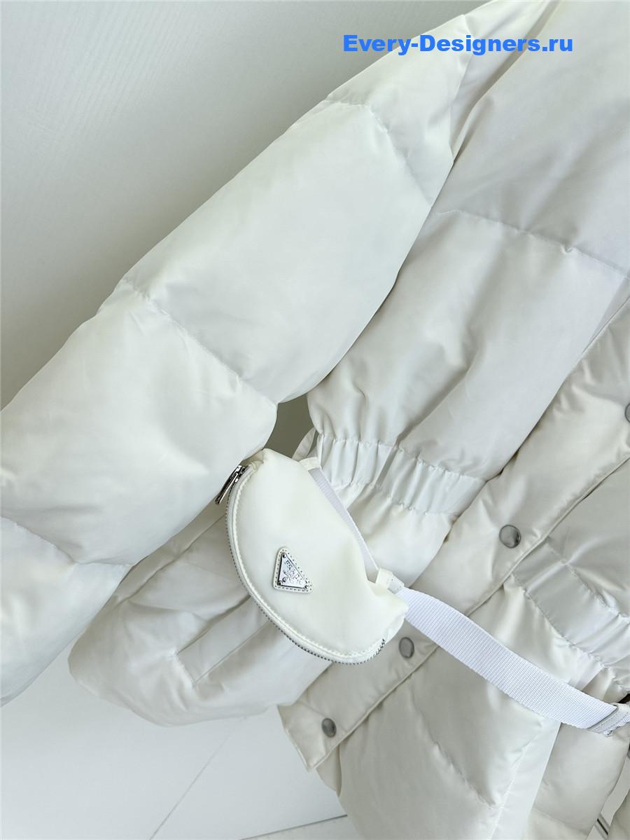 Pra*a white hooded belt bag down jacket