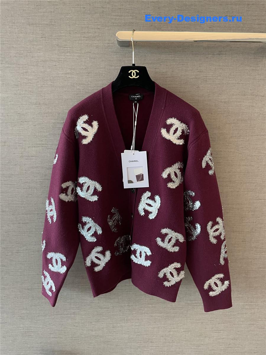 Ch**el sequin cc burgundy cardigan