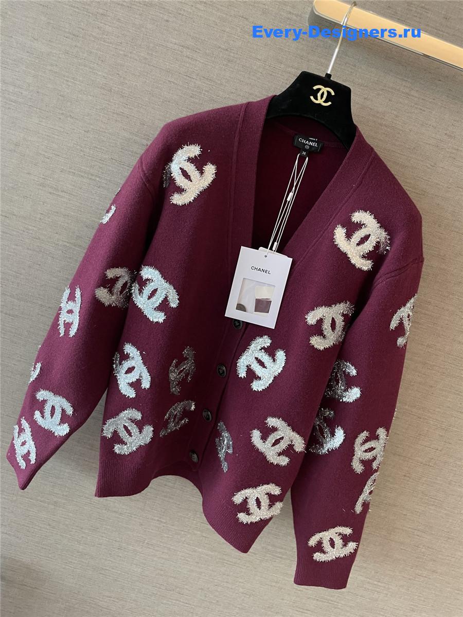 Ch**el sequin cc burgundy cardigan